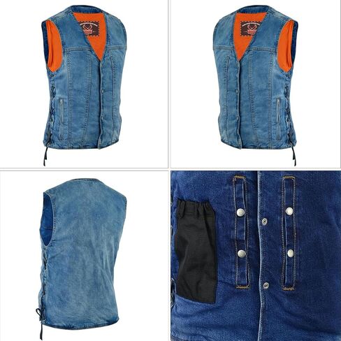 Hugger Men’s Biker Vest Denim Motorcycle Vest with Side Laces and Concealment Pockets in Saudi Arabia