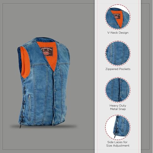 Hugger Men’s Biker Vest Denim Motorcycle Vest with Side Laces and Concealment Pockets in Saudi Arabia