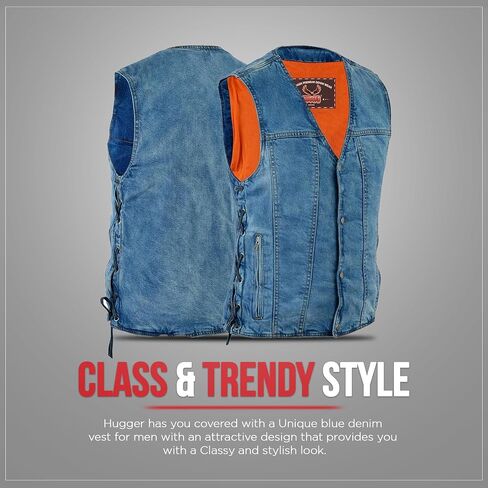 Hugger Men’s Biker Vest Denim Motorcycle Vest with Side Laces and Concealment Pockets in Saudi Arabia