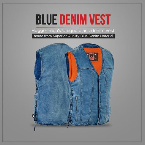 Hugger Men’s Biker Vest Denim Motorcycle Vest with Side Laces and Concealment Pockets in Saudi Arabia