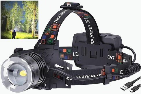 LED Rechargeable Headlamp, 6000 mAh(Include Βattery) High Lumens Super Bright Head Lamp USB Rechargeable with 5 Modes & Waterproof Headlamps, 90° Adjustable for Adults Outdoor Camping Running Hunting in Saudi Arabia