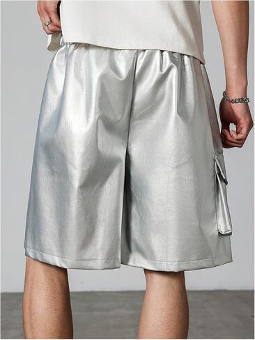 Men's PU Leather Cargo Shorts Y2k Punk Wide Leg Baggy Streetwear Shorts with Pockets in Saudi Arabia