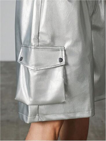 Men's PU Leather Cargo Shorts Y2k Punk Wide Leg Baggy Streetwear Shorts with Pockets in Saudi Arabia