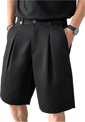 Men's Pleated Dress Shorts Zipper Fly Wide Leg Business Office Work Baggy Bermuda Shorts with Pockets in Saudi Arabia