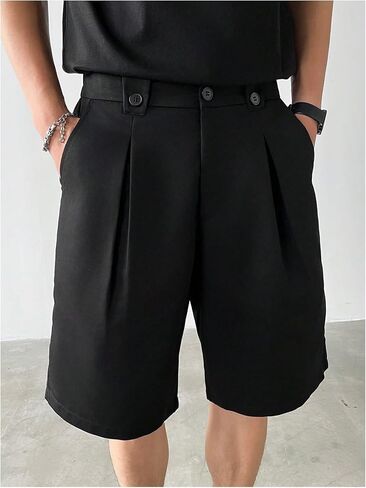 Men's Pleated Dress Shorts Zipper Fly Wide Leg Business Office Work Baggy Bermuda Shorts with Pockets in Saudi Arabia