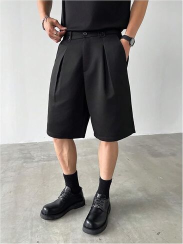 Men's Pleated Dress Shorts Zipper Fly Wide Leg Business Office Work Baggy Bermuda Shorts with Pockets in Saudi Arabia