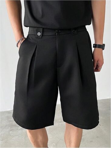Men's Pleated Dress Shorts Zipper Fly Wide Leg Business Office Work Baggy Bermuda Shorts with Pockets in Saudi Arabia