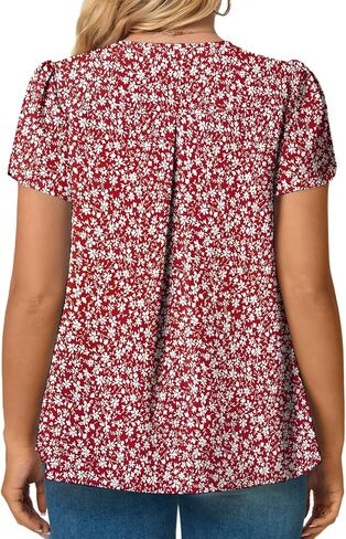 ROSRISS Plus-Size Summer Tops Petal Short Sleeve Shirts Casual V Neck Tuincs Chiffon Blouses in Saudi Arabia