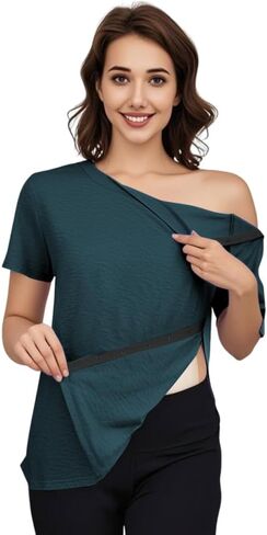 Women's Post Shoulder Surgery Tear Away Shirt Short Sleeve Side Snap Chemo Port Postpartum Shirts Adaptive Clothing in Kuwait