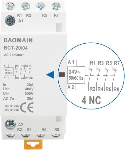 Baomain Manual Household AC Contactor HC1-63M/04 Normally Closed 4 Pole 63A 50/60Hz Modular Contactor Circuit Control 35mm DIN Rail (AC 110V, 4 NC) in Saudi Arabia