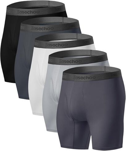 5 Pack Men's Underwear,Rayon Made from Bamboo Cool Boxer Briefs,Ultra Soft,Breathable,No Riding Up Long Leg in Kuwait
