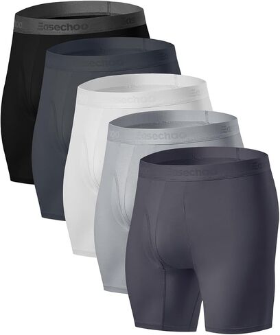 5 Pack Men's Underwear,Rayon Made from Bamboo Cool Boxer Briefs,Ultra Soft,Breathable,No Riding Up Long Leg in Kuwait