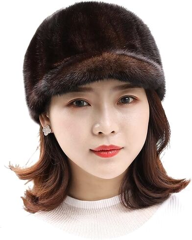 Real Mink Hair Hat for Women Men Cap Winter Warm with Visor Outdoor in Saudi Arabia