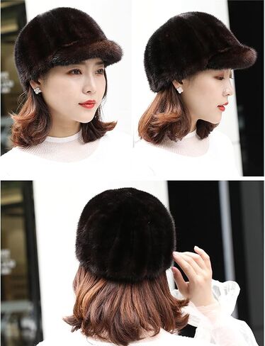 Real Mink Hair Hat for Women Men Cap Winter Warm with Visor Outdoor in Saudi Arabia