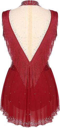 Women's Latin Dance Bodysuits Tango Tassel Skirted Bodysuit Dancewear Rhinestone Fringed Leotard Samba Dancing Costume For Dance and Performance(Blue,L) in Saudi Arabia