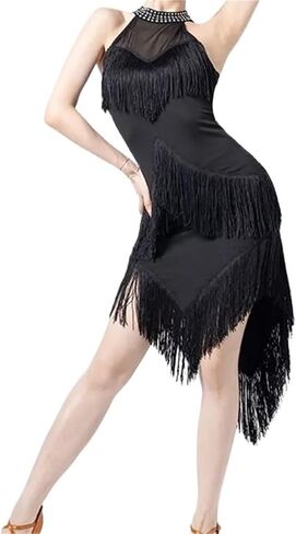 Tassel Latin Dance Wear For Women Latin Dresses Fringes Ballroom Dance Costumes Salsa Samba Dancewear For Dance and Performance(Red,L) in Saudi Arabia