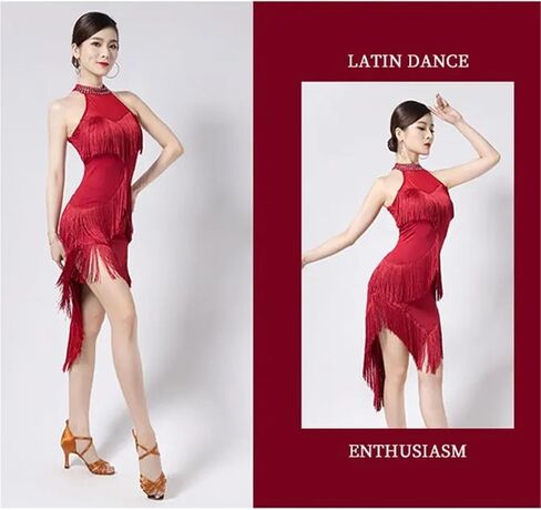Tassel Latin Dance Wear For Women Latin Dresses Fringes Ballroom Dance Costumes Salsa Samba Dancewear For Dance and Performance(Red,L) in Saudi Arabia