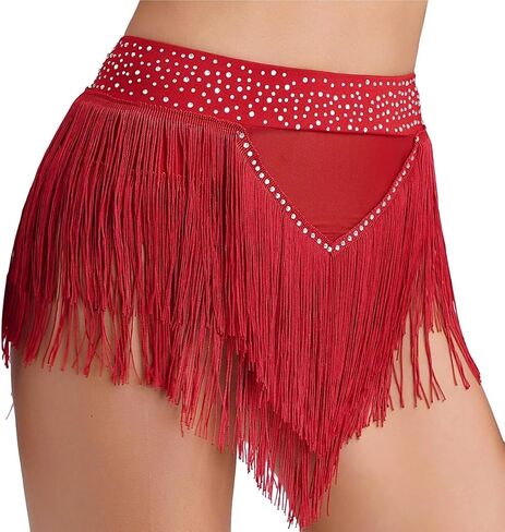 Womens Shiny Rhinestone Tassel Fringe Dance Skirt Ballroom Latin Salsa Tango Samba Rumba Dancing Performance Costume for Dance and Performance(White,XXL) in Saudi Arabia