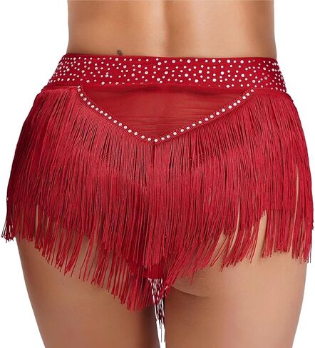 Womens Shiny Rhinestone Tassel Fringe Dance Skirt Ballroom Latin Salsa Tango Samba Rumba Dancing Performance Costume for Dance and Performance(White,XXL) in Saudi Arabia
