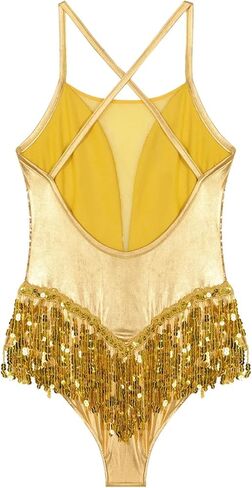 Latin Dance Outfits For Women Fringe Jumpsuit Tassel Bodysuit Cocktail Party Dress Tango Salsa Ballroom Leotard With Gloves For Dance and Performance(Black,L) in Saudi Arabia