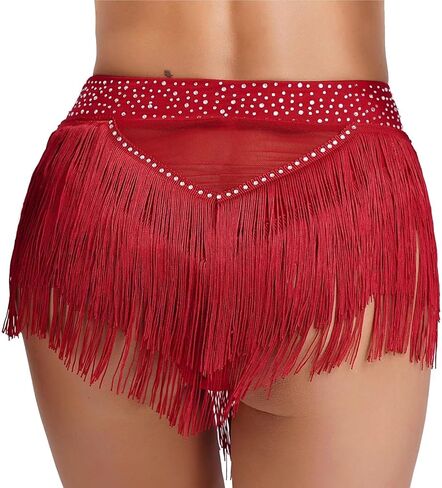 Womens Shiny Rhinestone Tassel Fringe Dance Skirt Ballroom Latin Salsa Tango Samba Rumba Dancing Performance Costume For Dance and Performance(Deep Blue,M) in Saudi Arabia