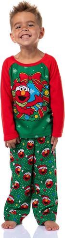 Sesame Street Kid's Elmo Christmas Wreath 2 قطعة طويلة الأكمام راجلان Pajama in Saudi Arabia