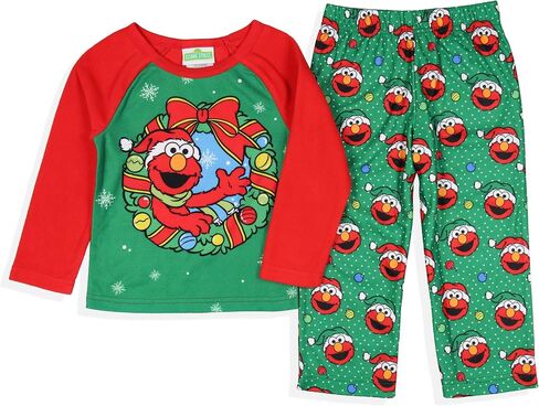 Sesame Street Kid's Elmo Christmas Wreath 2 قطعة طويلة الأكمام راجلان Pajama in Saudi Arabia