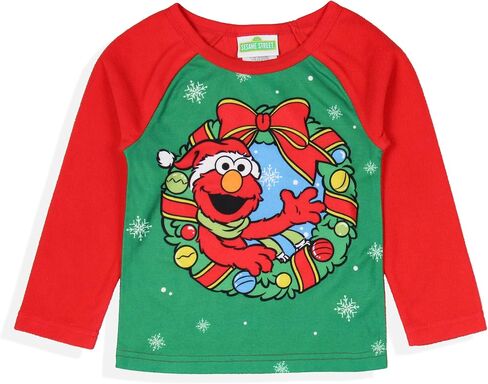 Sesame Street Kid's Elmo Christmas Wreath 2 قطعة طويلة الأكمام راجلان Pajama in Saudi Arabia