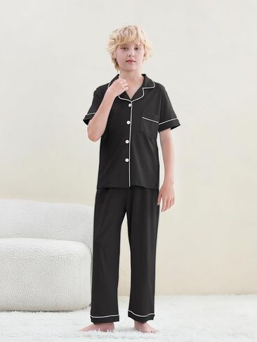 Umeyda Boys 100% Cotton Pajamas Short Sleeve and Long Pants 2-Piece PJ Set Kid Sleepwear Ages 4-12 in Saudi Arabia