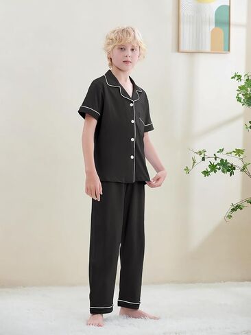 Umeyda Boys 100% Cotton Pajamas Short Sleeve and Long Pants 2-Piece PJ Set Kid Sleepwear Ages 4-12 in Saudi Arabia