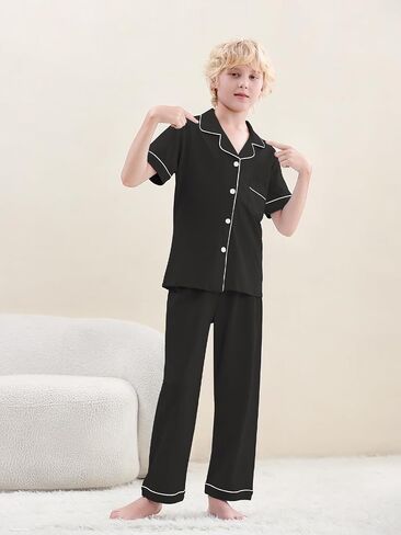 Umeyda Boys 100% Cotton Pajamas Short Sleeve and Long Pants 2-Piece PJ Set Kid Sleepwear Ages 4-12 in Saudi Arabia
