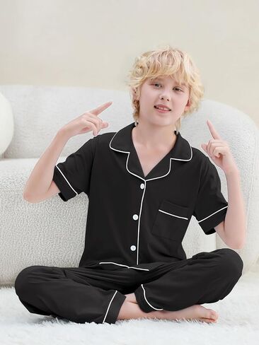 Umeyda Boys 100% Cotton Pajamas Short Sleeve and Long Pants 2-Piece PJ Set Kid Sleepwear Ages 4-12 in Saudi Arabia