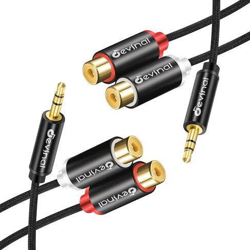Devinal 3.5mm Female to RCA Stereo Cable, Dual RCA to Female 3.5mm AUX Auxiliary adapter Connector Plug Wire Cord Bi-Directional 12 inch 30cm (2 pack) in Kuwait