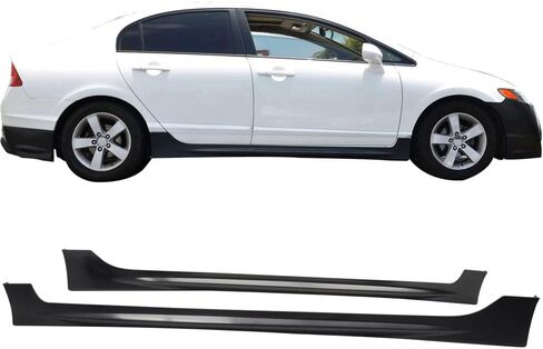 Side Skirts Compatible with 2006-2011 Honda Civic 4 Door Sedan, PP Black Side Bottom Line Extension by IKON MOTORSPORTS, 2007 2008 2009 2010 in Saudi Arabia