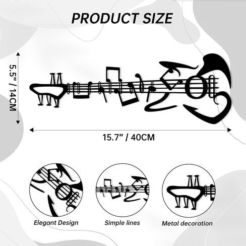 Beautiful Guitar Wall Art Sculpture - Metal Musical Note Wall Decor for Home, Office or Outdoors - Perfect Decoration and Embellishment Gift-note in Saudi Arabia