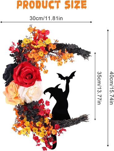 2025 Halloween Wreaths for Front Door Black Cat Halloween Door Wreath White Rose Moon Cat Grapevine Wreath Horror Deocrations Black Wreaths for Home Indoor Outdoor Window Wall Party Decor (Fall) in Saudi Arabia