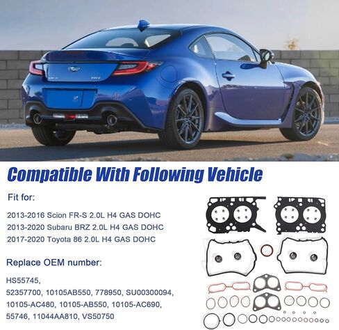 10105-AC480 MLS Engine Head Gaskets Set fits for 2013-2016 Scion FR-S, 2013-2020 Subaru BRZ, 2017-2020 Toyota 86 2.0L H4 Gas DOHC FA20 Engine Replaces 10105-AB550, 10105-AC690, 11044AA810 in Saudi Arabia