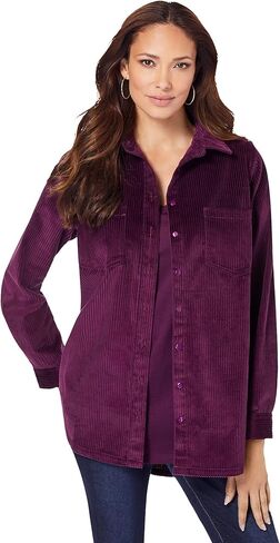 Roaman's Women's Plus Size Corduroy Button-Front Shirt in Saudi Arabia