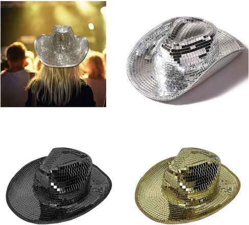 Vacation Cowboy Hat Mirrored Reflective Disco Ball Surprise Girl Boys Cowgirl Hat For Carnivals Music Festival Disco Party Hats in Saudi Arabia