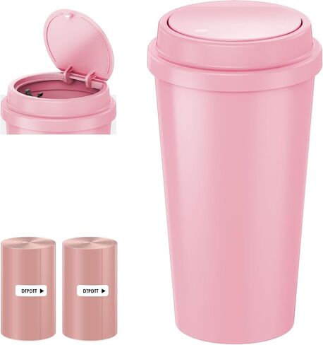 Pink Car Trash Can - Mini Leakproof Vehicle Trash Bin with Lid - Garbage Can for Car Cup Holder - Cute Passenger Princess Car Accessories - with 80 Pink Trash Bags in Kuwait