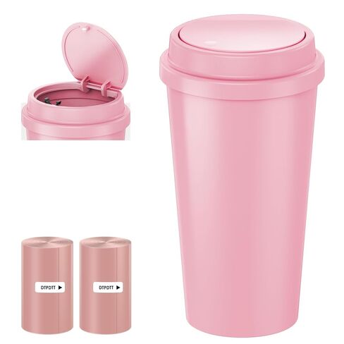 سلة المهملات الوردية - سلة مركبة مركبة مركبة مركبة مع غطاء - علبة القمامة لحامل كأس السيارة - إكسسوارات سيارة راكب الأميرة لطيفة - مع 80 أكياس القمامة الوردية in Kuwait