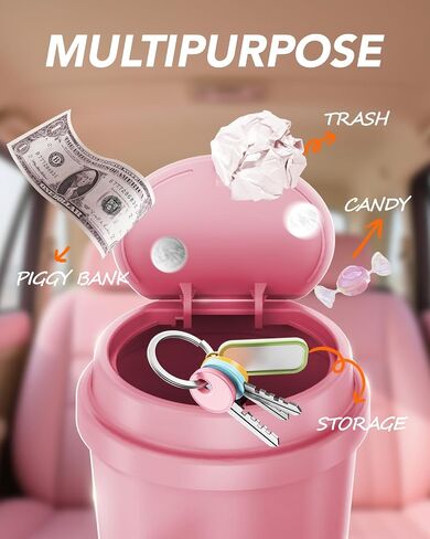 Pink Car Trash Can - Mini Leakproof Vehicle Trash Bin with Lid - Garbage Can for Car Cup Holder - Cute Passenger Princess Car Accessories - with 80 Pink Trash Bags in Kuwait