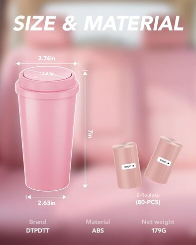 Pink Car Trash Can - Mini Leakproof Vehicle Trash Bin with Lid - Garbage Can for Car Cup Holder - Cute Passenger Princess Car Accessories - with 80 Pink Trash Bags in Kuwait
