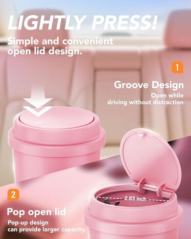 سلة المهملات الوردية - سلة مركبة مركبة مركبة مركبة مع غطاء - علبة القمامة لحامل كأس السيارة - إكسسوارات سيارة راكب الأميرة لطيفة - مع 80 أكياس القمامة الوردية in Kuwait