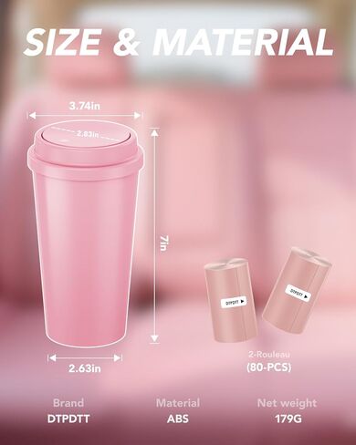 سلة المهملات الوردية - سلة مركبة مركبة مركبة مركبة مع غطاء - علبة القمامة لحامل كأس السيارة - إكسسوارات سيارة راكب الأميرة لطيفة - مع 80 أكياس القمامة الوردية in Kuwait