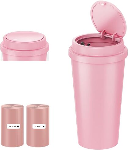 Pink Car Trash Can - Mini Leakproof Vehicle Trash Bin with Lid - Garbage Can for Car Cup Holder - Cute Passenger Princess Car Accessories - with 80 Pink Trash Bags in Kuwait