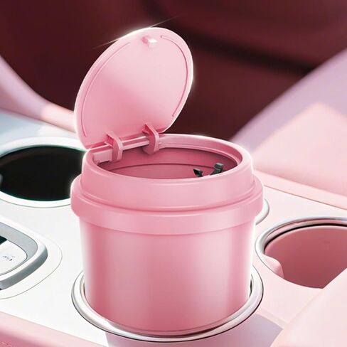 سلة المهملات الوردية - سلة مركبة مركبة مركبة مركبة مع غطاء - علبة القمامة لحامل كأس السيارة - إكسسوارات سيارة راكب الأميرة لطيفة - مع 80 أكياس القمامة الوردية in Kuwait