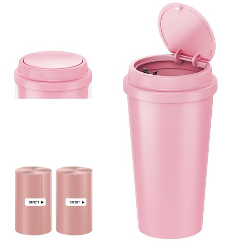 سلة المهملات الوردية - سلة مركبة مركبة مركبة مركبة مع غطاء - علبة القمامة لحامل كأس السيارة - إكسسوارات سيارة راكب الأميرة لطيفة - مع 80 أكياس القمامة الوردية in Kuwait