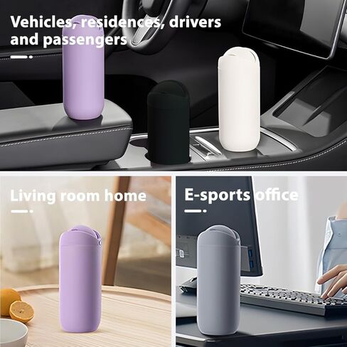 Car Trash Can with Lid, Silicone Leakproof Mini Round Vehicle Garbage Bin for Cup Holder, Portable Automotive Interior Waste Storage & Organizers Accessories, Universal Fit (Purple) in Saudi Arabia