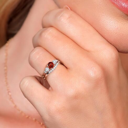 GEM Stone King 10k الذهب الأبيض العقيق الأحمر والختبر البيضاء الماس 5 خاتم الزفاف الحجرية الخاتم للنساء (1.31 CTTW ، الجولة: 5 مم و 3 مم ، متوفر بحجم 5،6،7،8،9) in Saudi Arabia